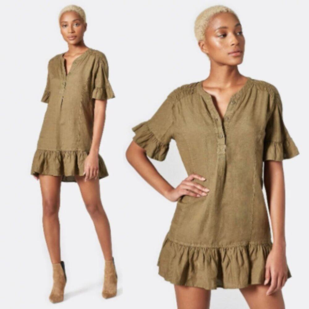 Joie Brandt Linen Ruffle Dress in Vintage Olive
